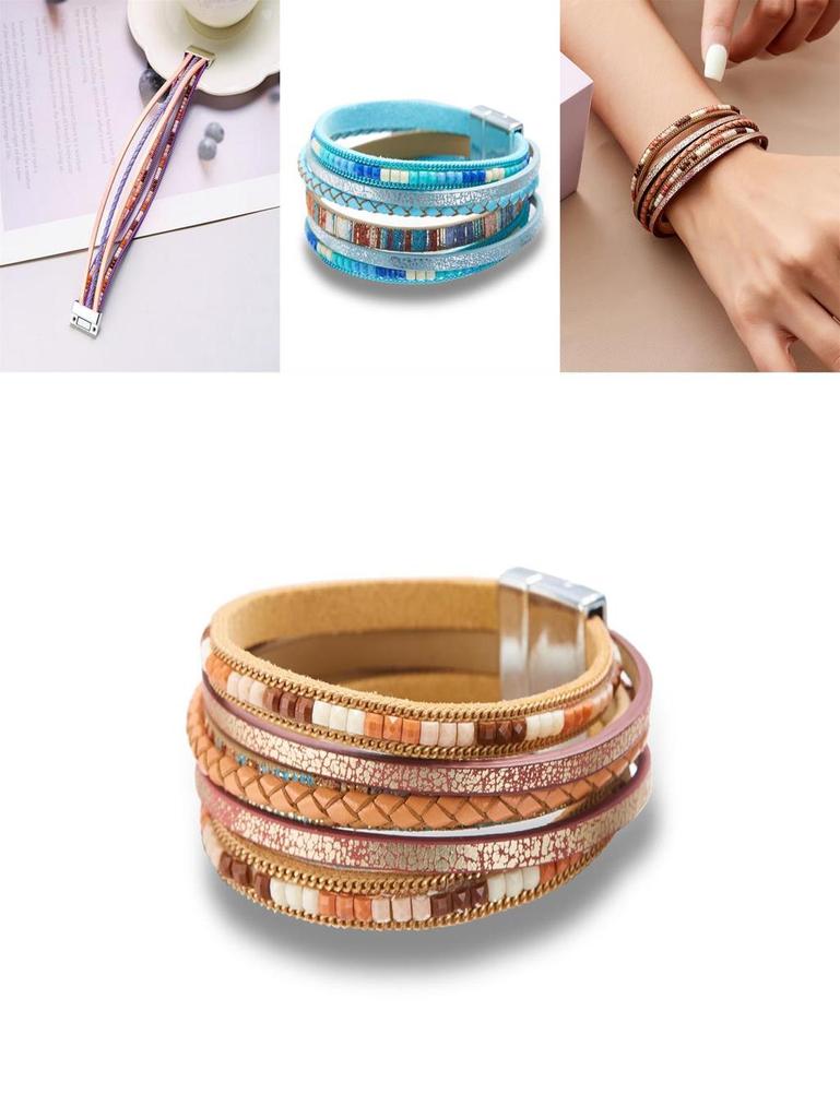 Böhmisches handgewebtes Lederarmband mit geometrischer Form für den Freizeitlook