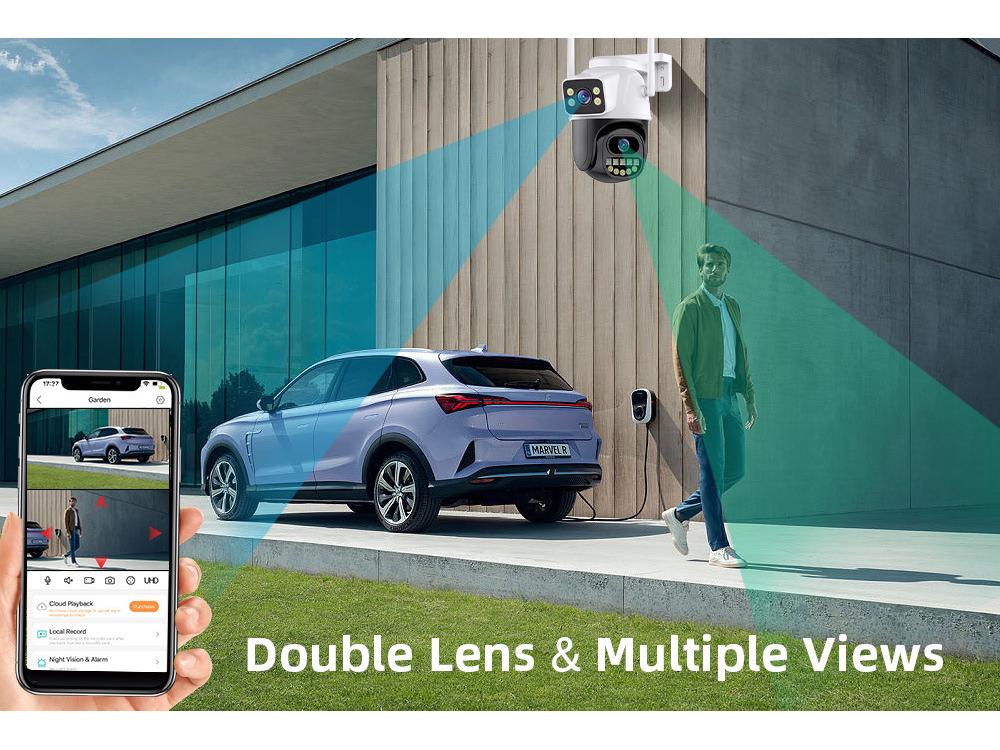 ICSEE Dual-Screen Wireless Home Surveillance Camera: 8MP, 9MP, 5x Zoom, HD, WiFi, Dual-Lens