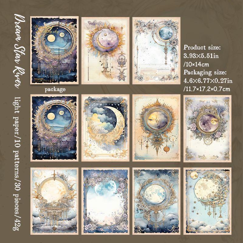 30Pcs/Pack Starry Sky Moon Phase Planet Night Scene Decoration Material Paper Perfect for Journal Scrapbooking DIY Supplies
