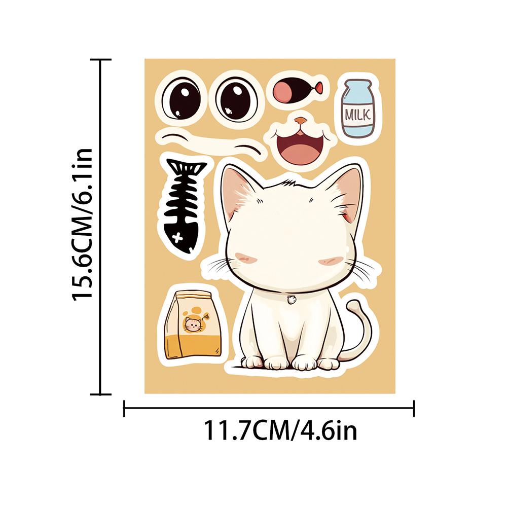 8/16sheets Kawaii Cat Cartoon Puzzle Stickers Make a Face DIY Funny Creative Assemble Jigsaw Decals Theme Party Decoration Toys