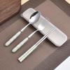 Wheat Straw Stainless Steel Portable Cutlery Set: Fork, Spoon & Chopsticks for Students, Office, and Travel
