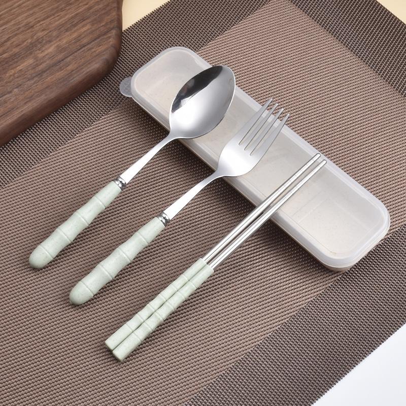 Wheat Straw Stainless Steel Portable Cutlery Set: Fork, Spoon & Chopsticks for Students, Office, and Travel