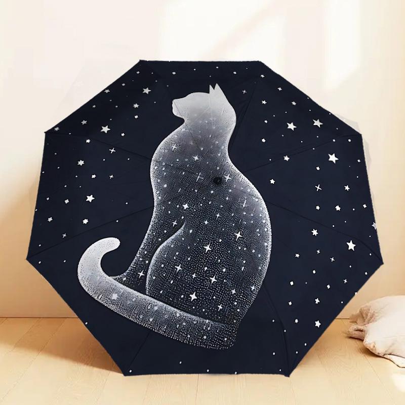 Starry Night Cat: A Unique Day Companion - Auto-Opening/Closing Umbrella, Outdoor Travel Accessory, Lightweight and Durable