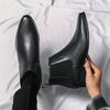 New Men's Pointed Brown Black Genuine Leather Chelsea Ankle Boots  British Designer Botas Trend Casual Luxury High Tops Shoes