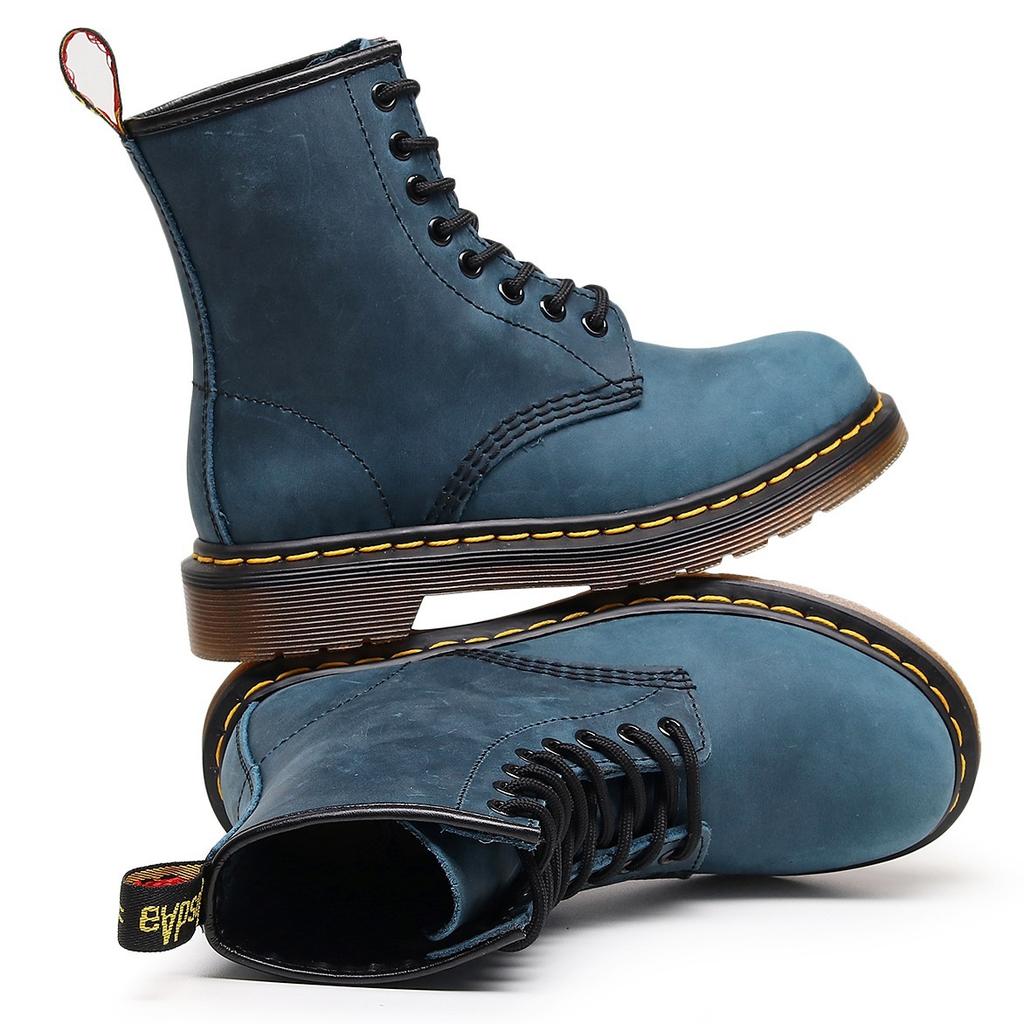 High-top Crazy Horse Blue Locomotive Boots Women's Classic Retro British Style Short Boots Men's and Women's Leather Boots Round Head Trend