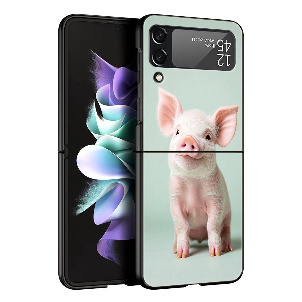 Cute Pig Hard PC Phone Case For Samsung Galaxy Z Flip 7 6 5 4 Black Cover For Galaxy Z Flip 3 Foldable Shell Fundas Capas Coque