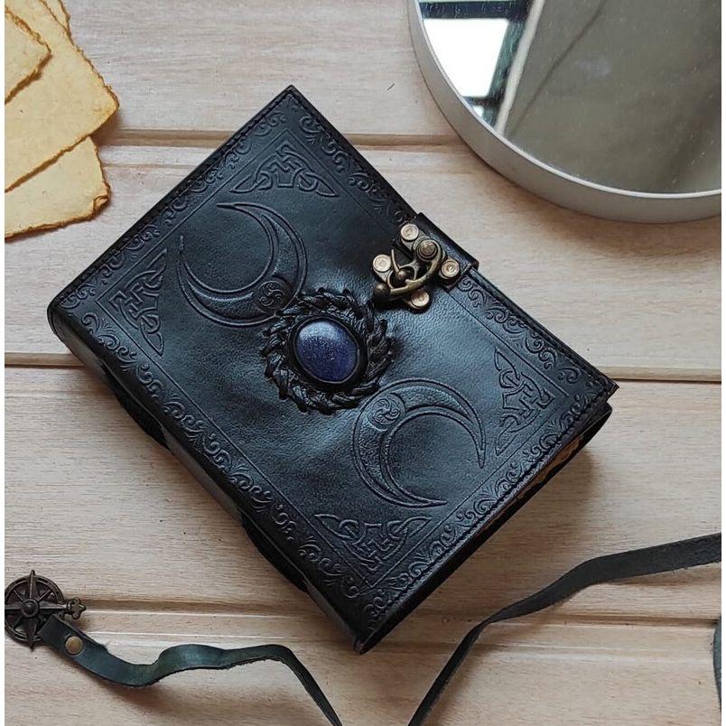 Triple Moon Goddess Leather Journal: Medieval Grimoire Gift