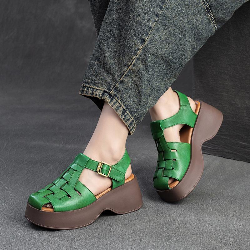 Fashion GKTINOO 2024 New Hollow Genuine Leather Sandals Women Shoes Sandals Platform Wedges Summer Shoes Woman Fashion Casual Sandals