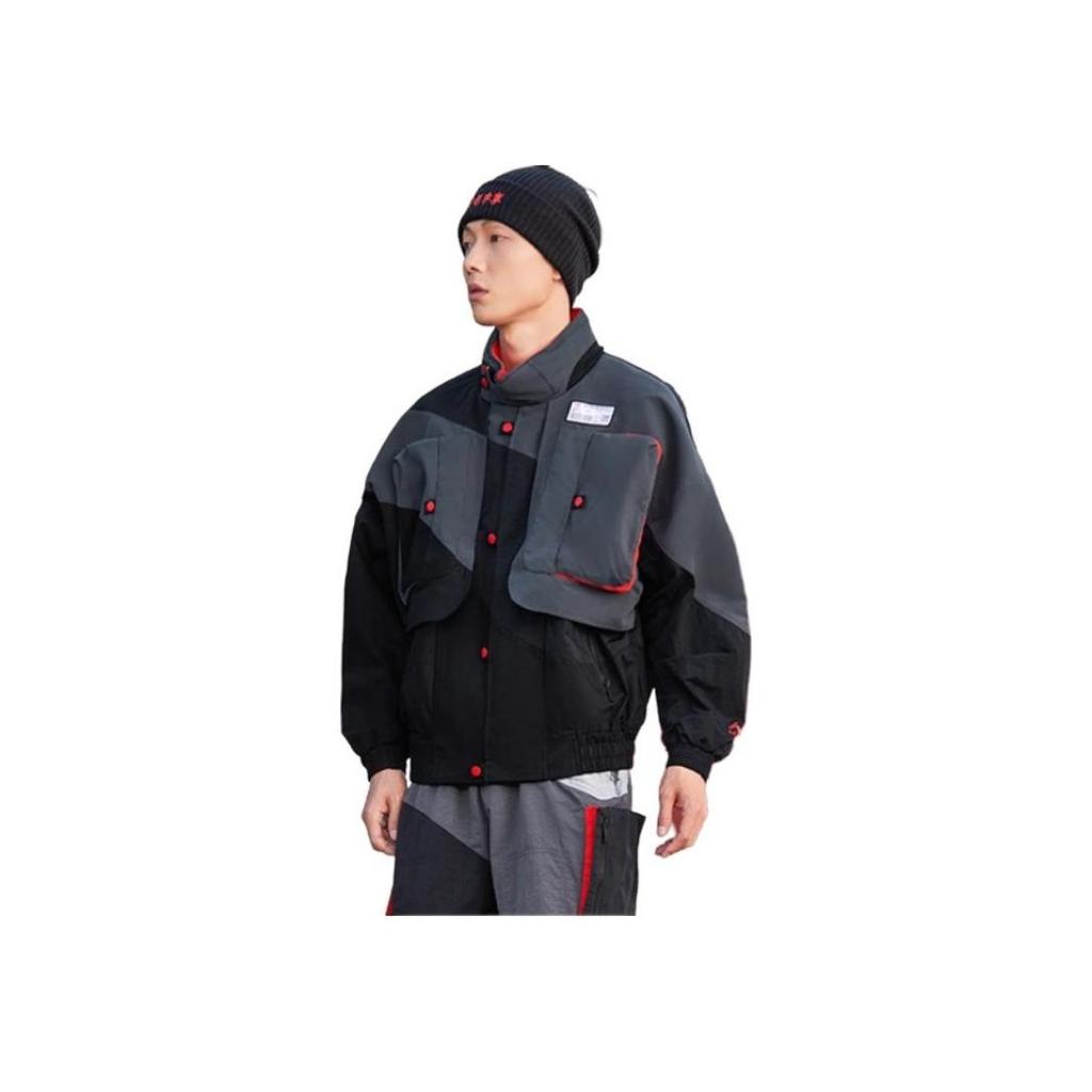 Li-Ning 21FW Enlightenment Creation Casual Sports Stand-Collar Color-Block Jacket Unisex Jacket Cold-Tan Black AFDR699-1