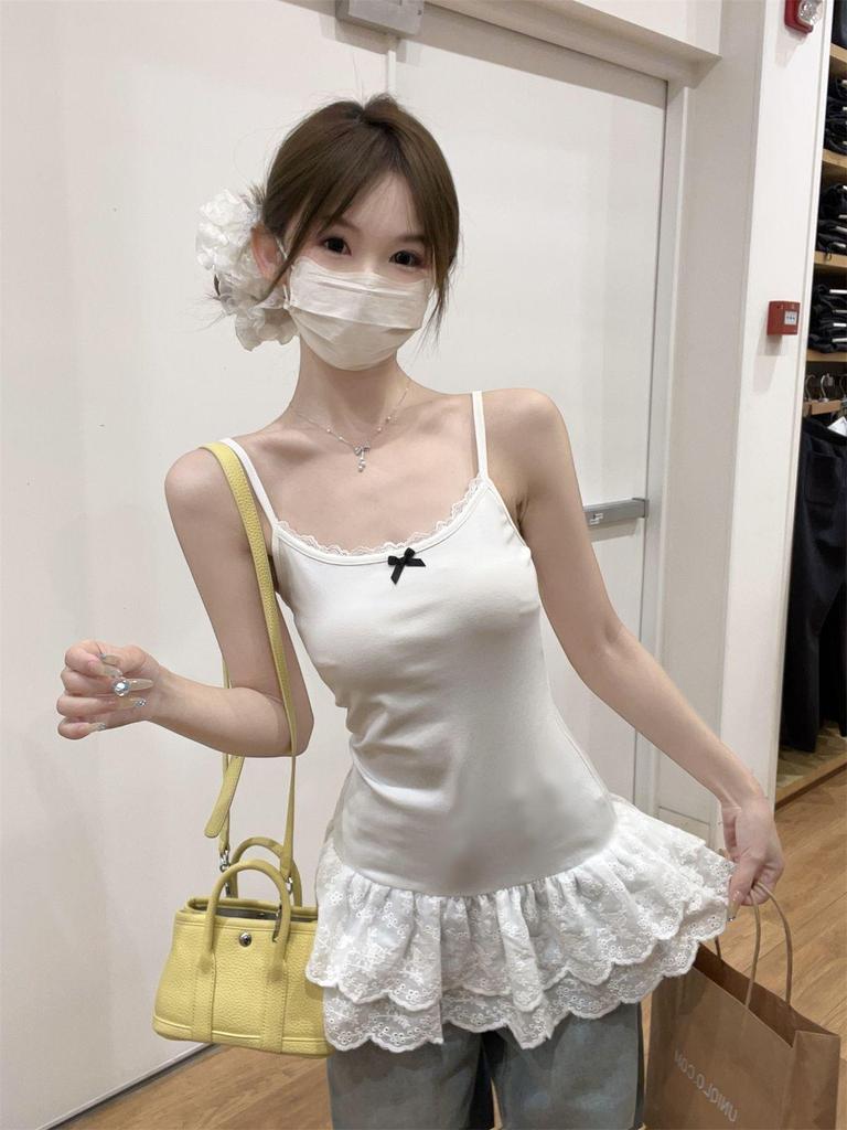 Camișolă dulce cu dantelă în straturi pentru femei: Vestă pulover elegantă și versatilă pentru primăvară și vară