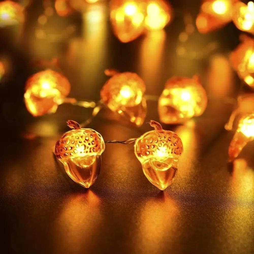 10/20/30 LED Acorn String Lights Thanksgiving Decorations 9.8ft Fall Lights Forest Decor Fairy Decorative Lights Battery Powered