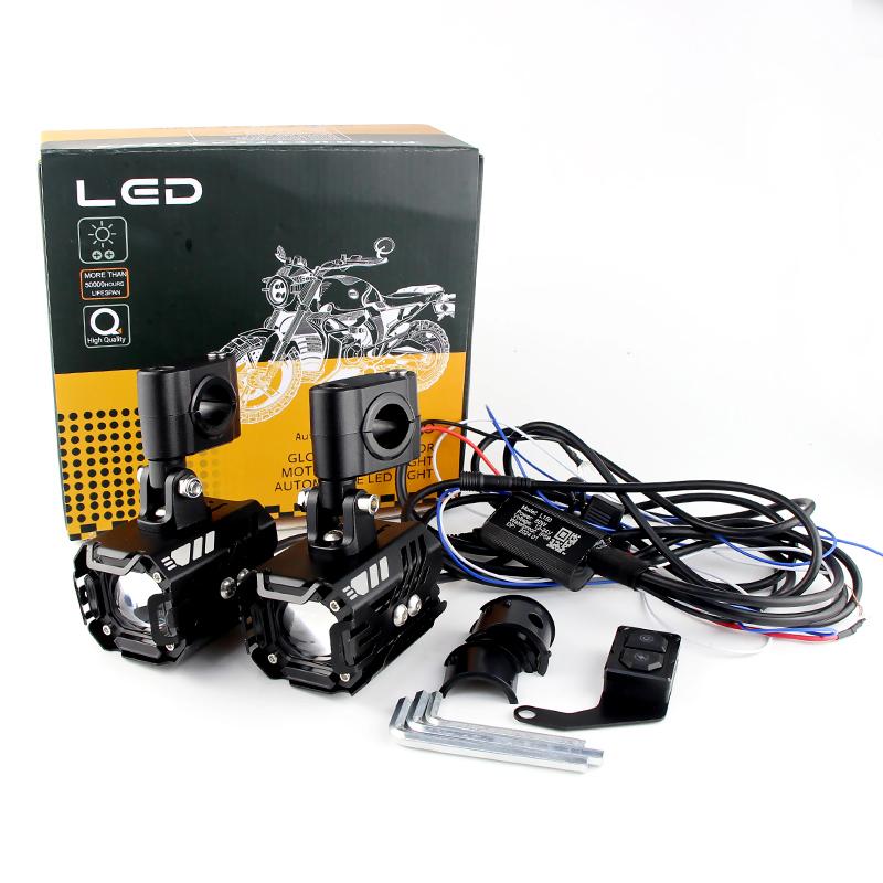 1Set 80W high qualityMotorcycle Spotlights Fourth Generation Wired Switch Bicolor Spotlight Assist Fog Lamp Waterproof Spotlight MOTO-L5-1Set