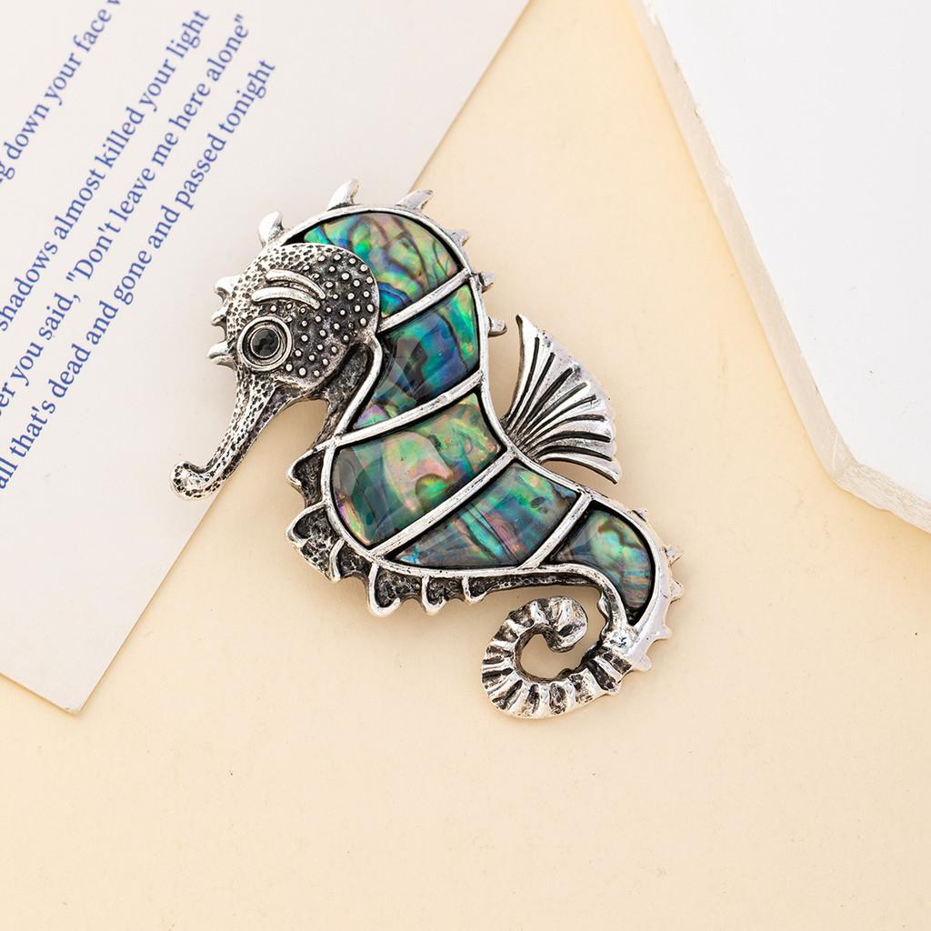 Sea Horse Animal Brooch Pendant With Shell Necklace For Women
