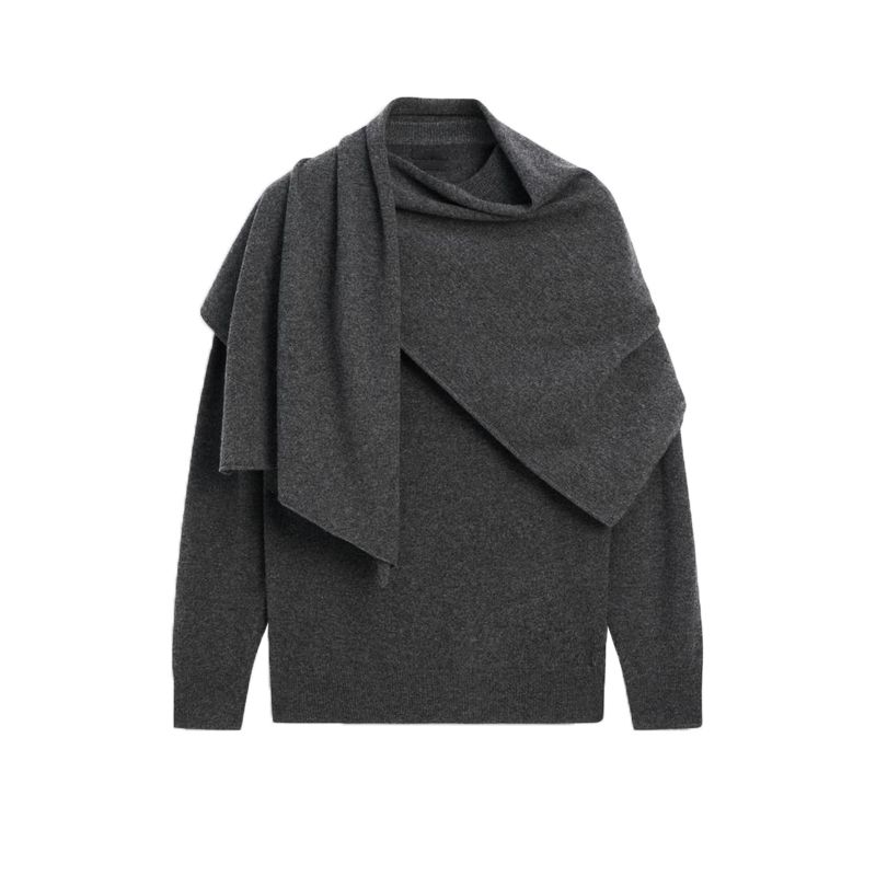 MD Fall and Winter New Arrival Women's Clothing Old Money Style round Neck Long Sleeves Wool Blended Scarf Knitting Outwear 5740631