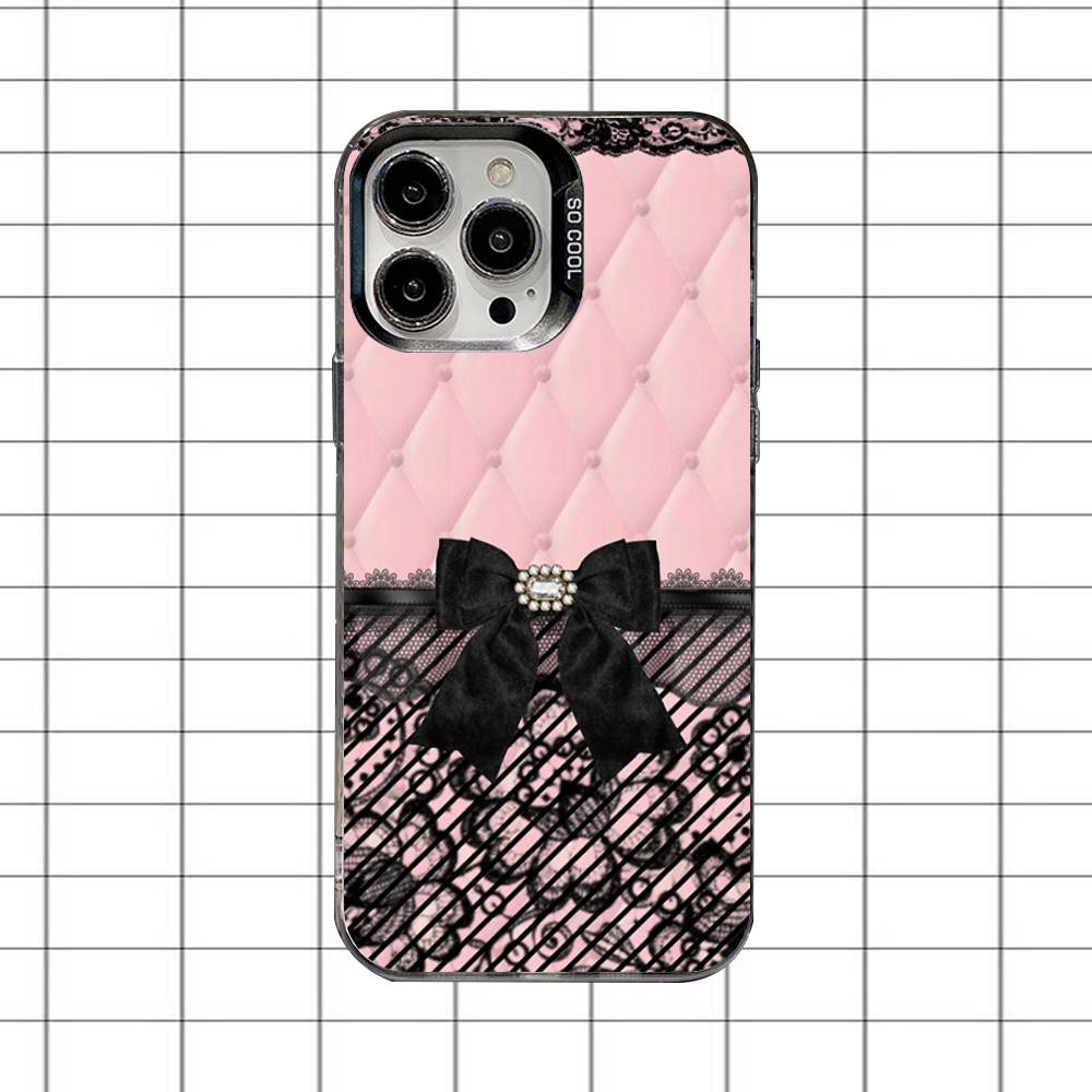 Koronkowy Styl Fajnej Dziewczyny Etui na Telefon Dla iPhone 16,15,14,13,12,11,8,7,Pro,Max,Plus,Mini,XS,SE Odporne na Upadki Czarne Matowe Twarde