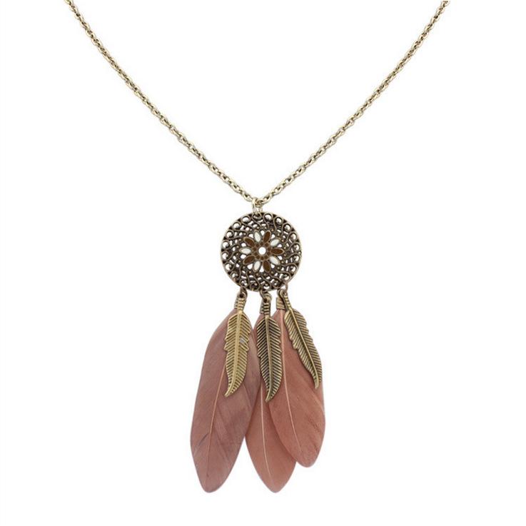 Wind Bohemian Painted Glazed Feather Fringed Earrings Fashion Temperament Women's Earrings Long Necklace Accessories