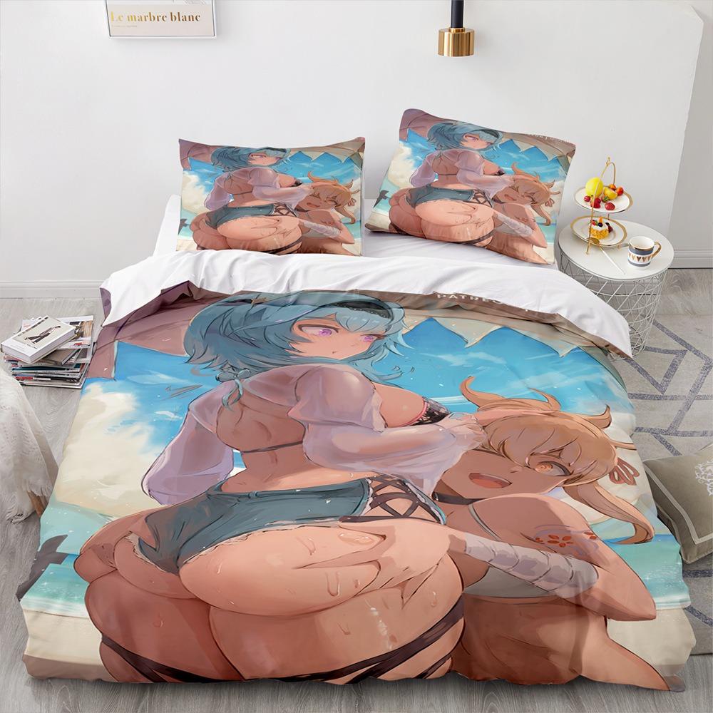 Genshin Impact Bedding Sets Quilt Bed Cover Comforter Duvet Cover Pillow Case 2-3 Pieces Sets Kids Adult Bedroom Decoration