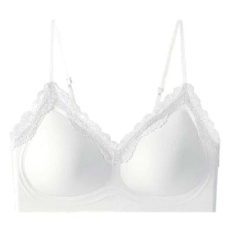 Pink Lace Trim Seamless Wireless Bra with Adjustable Straps