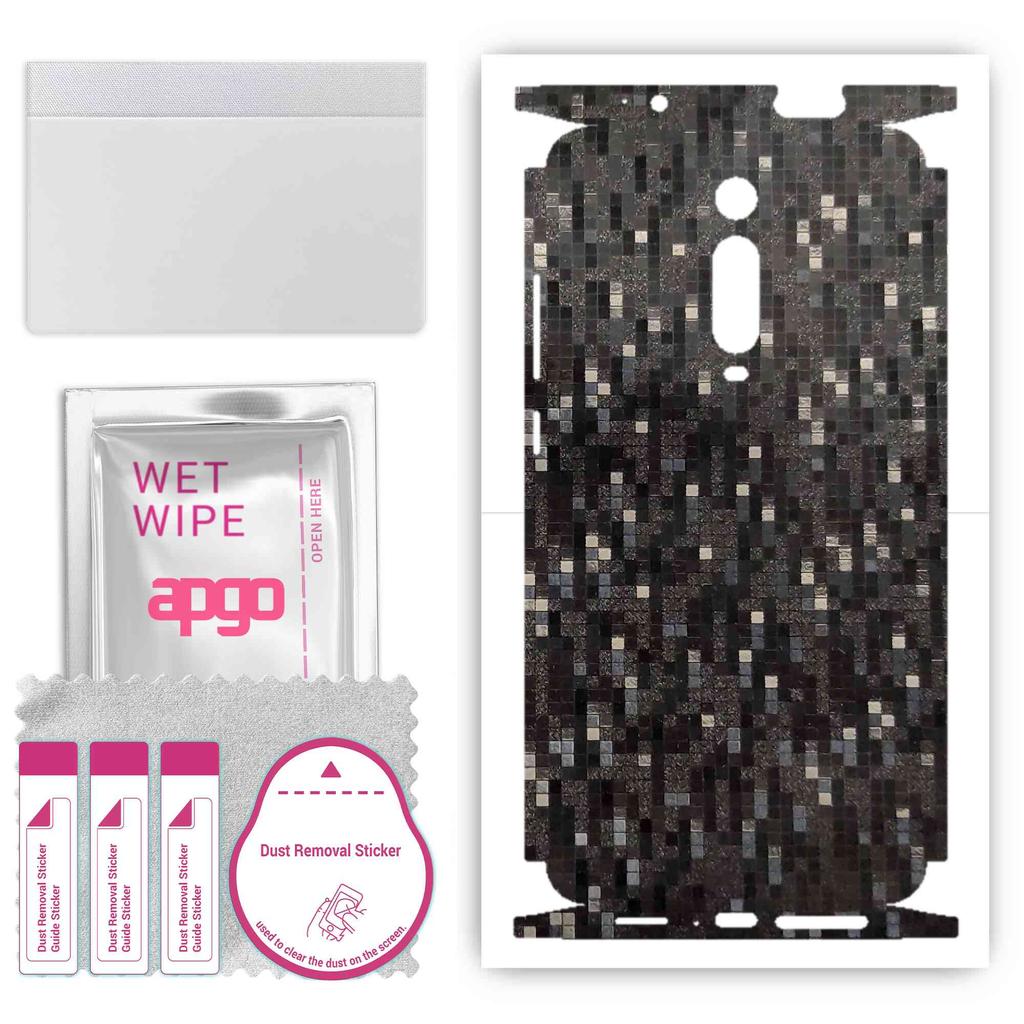 apgo Autocolant Skin Protector pentru spate+laterale compatibil cu Xiaomi Redmi K20 Pro, Folie Full Wrap, Folie, Vinil - Model Pixel Negru Carbon