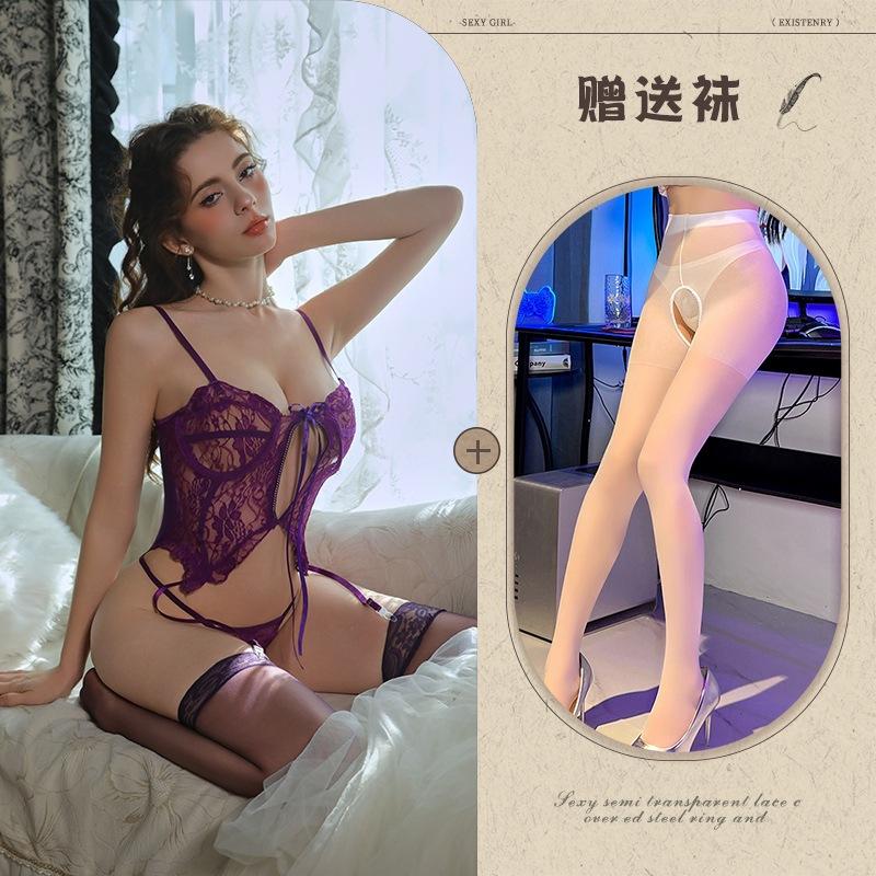 Sex underwear, sexy lace, pure desire perspective one-piece suit, hollow suspender, waist uniform