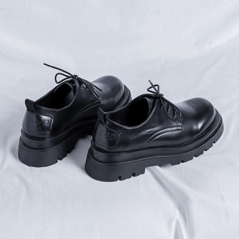 Derby shoes men's low-top Martin boots platform work shoes British casual cool black small leather shoes-R