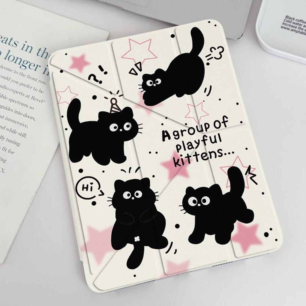 Cute Kitty Y-fold  Stand Cover with Pencil Slot for iPad Pro11 Pro13 Flip Magnetic Folding Stand Cover for Mini 7 Air 5 High Clear Cover