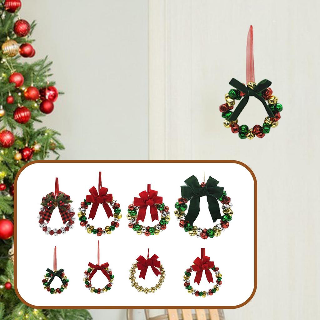 Christmas Bell Wreath with Bowknot Decorative Gift Hanging Decor Christmas Decoration Xmas Wreath for Outdoor Window Holiday