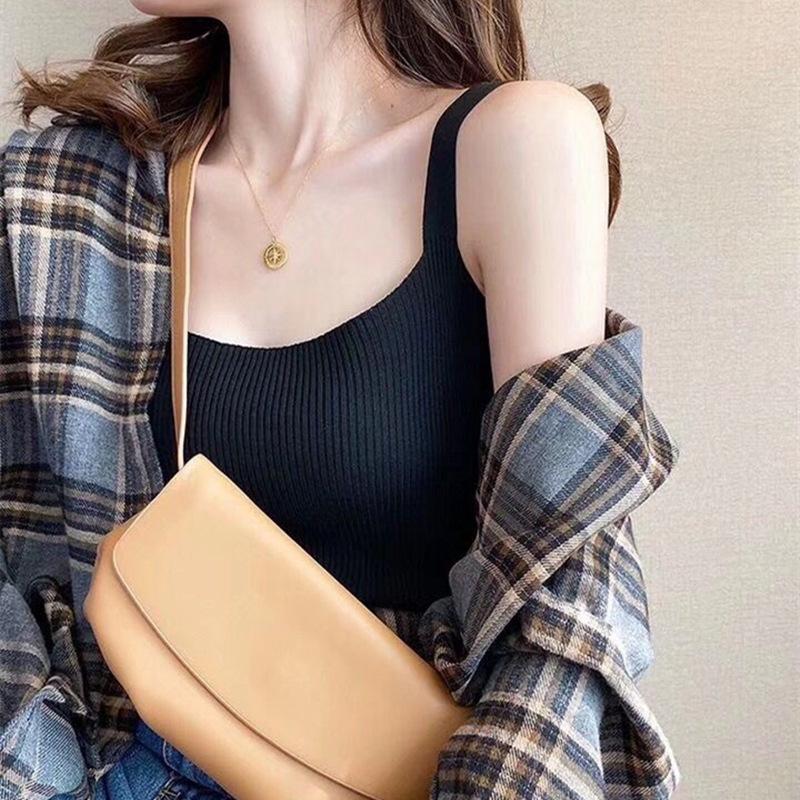 

Women Silk Knit Vest Solid Color Sleeveless Slim Fit Korean Camisole Tank Top one size чорний