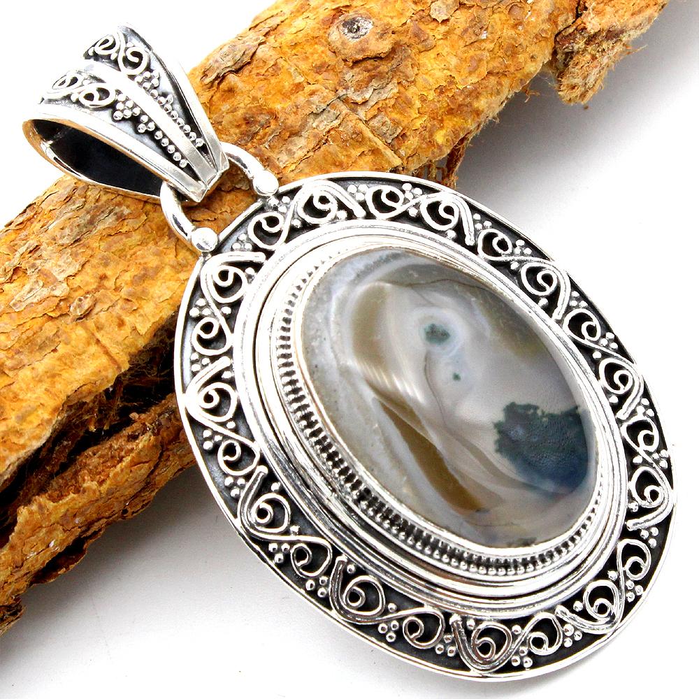 Arisha Silver 925er Sterlingsilber handgefertigte antike Anhänger, Massivsilber Anhänger Los 7 Stück mit natürlichen Edelsteinen