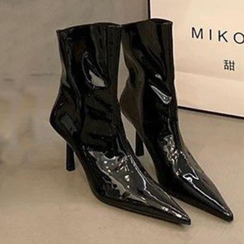 

Модные женские ботильоны на высоком каблуке с острым носком, модная обувь, сексуальные роскошные женские туфли-лодочки 2025 зима, дизайнерские элегантные платья, женские ботинки 40 чёрный