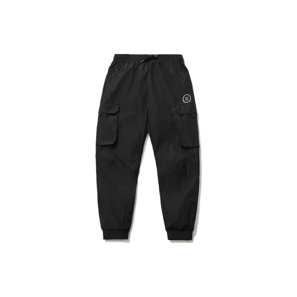 Li Ning Wade Series Solid Color Letter Logo Print Elastic Cuff Casual Long Pants Autumn Men Bottoms Black AKXR083-1