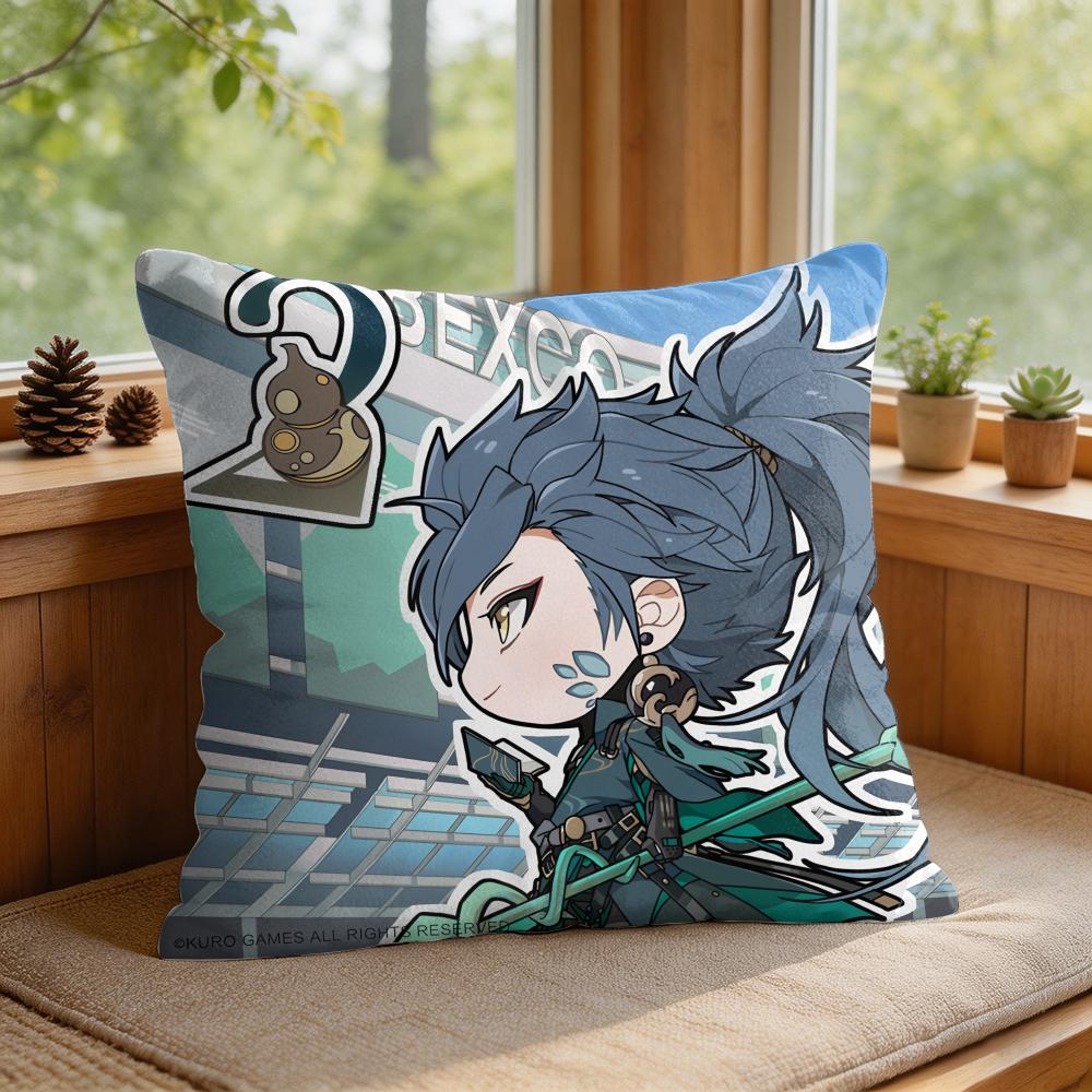 Ji Yan Cute Wuthering Waves Cushion Cover Square Short Plush Pillow Case Living Room Sofa Home Decor Funda X