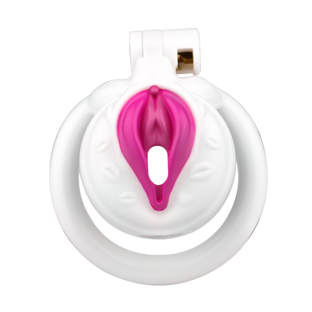 Simulation Female External Genital Cock Cage Chastity Lock Male Use Sexy Transformation Penis Lock Waterproof Customized Toys