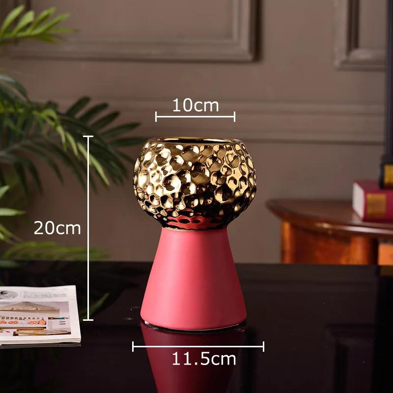Gold-plated Hammer Pattern Ceramic Vase Creative Plant Pots Table Decoration Flower Arrangement Floral Vase Room Aesthetic Decor