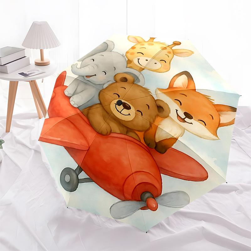 

Adorable Animal Friends on Airplane:Perfect Gift for Fans,Travelers,and Everyday Use Automatic Opening Umbrella with 3 Fold Design and