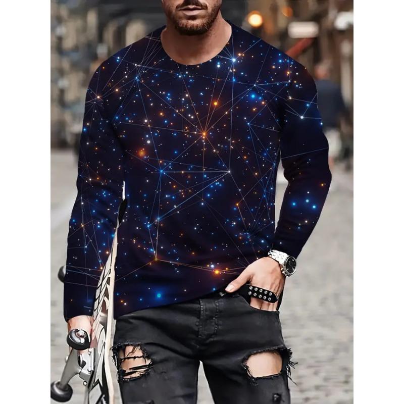 Fashion Trend Men's Crew-neck Long Sleeves Cross 3D Printed Men's Casual Pullover T-shirt Casual All-match Men's Top