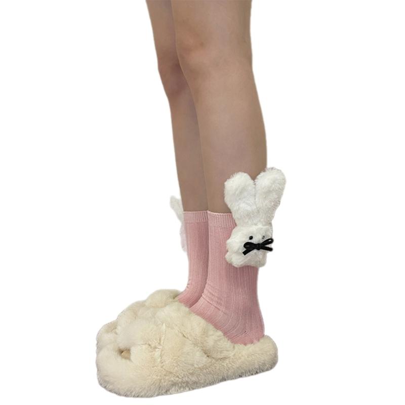 Lovely Bowknot Rabbits Knee Socks AntiSlip MidCalf Socks Spring Autumn Elastic Socks Dancing Wear Socks Hosiery розовый