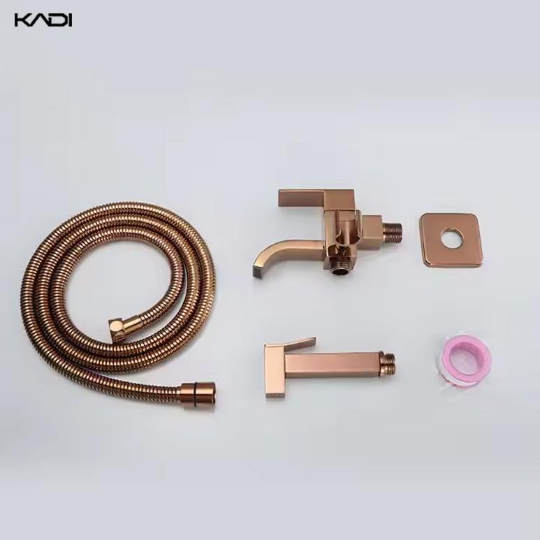 Roségold Tragbares Messing Bidet Sprühgerät Set Modern Handheld Wandmontiert Vertikaler Sprühstoß Toiletten Bidet 3 Jahre Hotel Küche