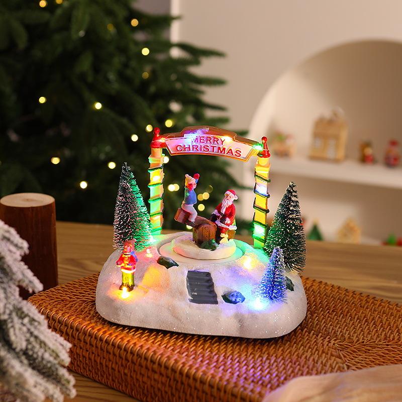 Christmas Glowing Snow House Music Box: Festive Resin Ornament & Night Light Gift