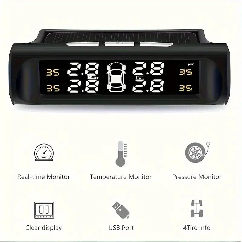 Sistem de monitorizare a presiunii anvelopelor auto cu energie solară TPMS Sistem de monitorizare a presiunii în anvelope auto Sisteme de alarmă de securitate automată Kit senzor presiune anvelope 6 moduri