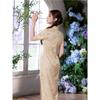 New Chinese-style improved cheongsam women's 1011 spring and summer new light apricot jacquard long slim and thin temperament dress