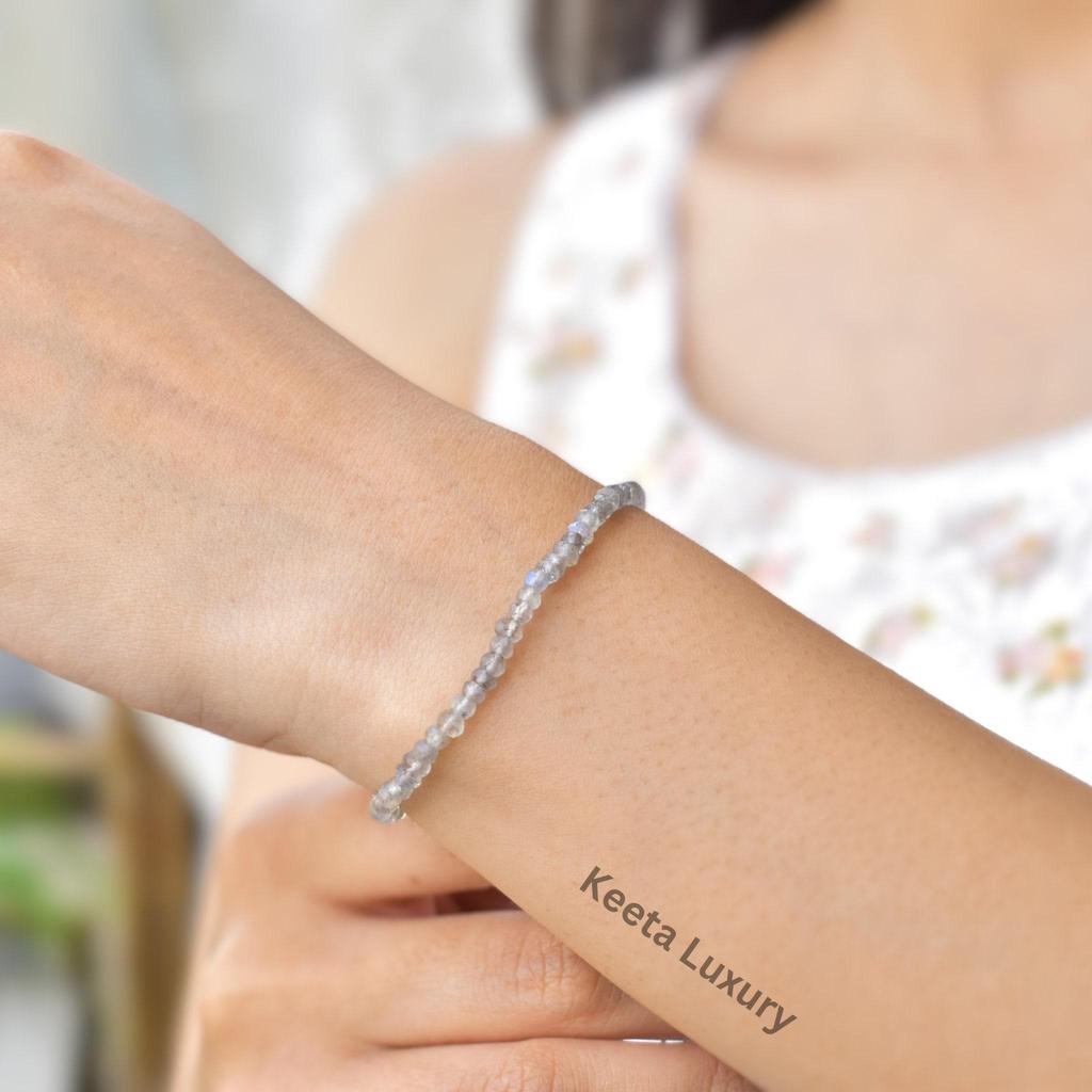 Natural Labradorite bracelet Dainty faceted labradorite beaded Gemstone Bracelet small beaded bracelets for women Bridesmaid jewelry