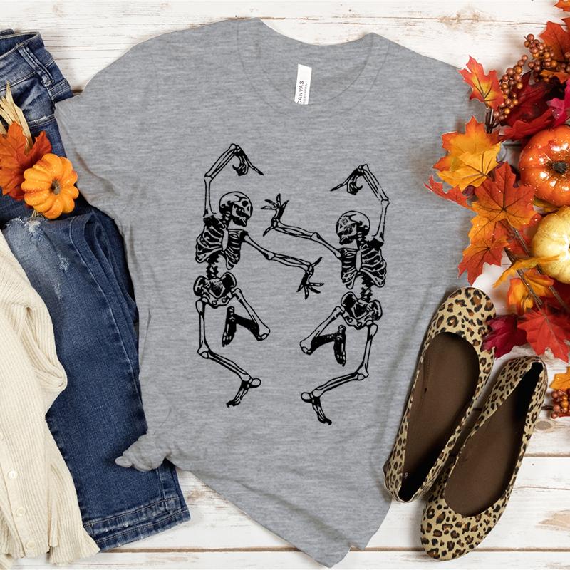 Halloween T-Shirt mit Skelett-Grafik T-Shirts Skelette feiern und tanzen T-Shirts Lustiges gruseliges Shirt Kurzarm-Tops