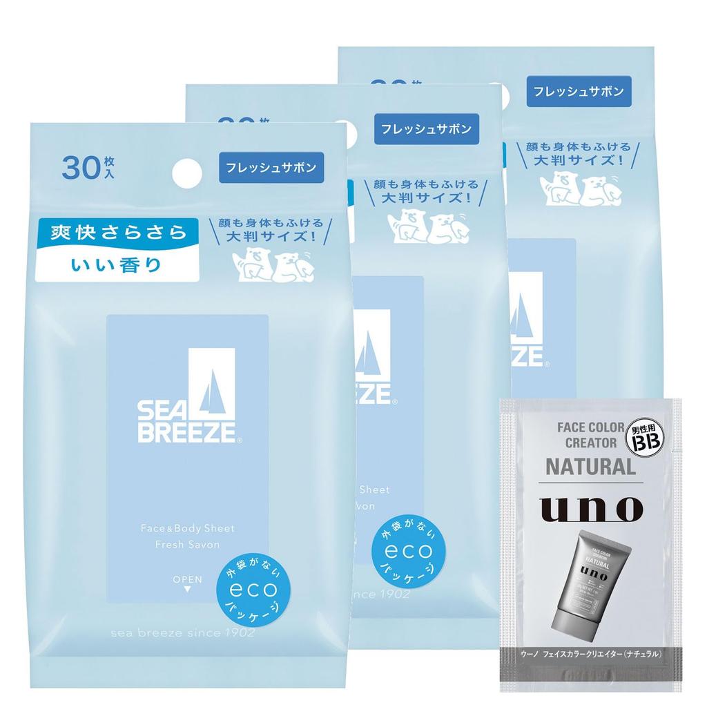 Seabreeze Seabreeze Face Body Sheet N Fresh 30 Sheets X 3 Packs Bonus Large Full Heat Protection [Bulk Purchase] & Soap, + Gift, Size, Body, Face,