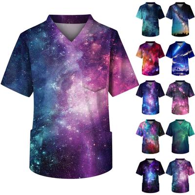 Men's Short Sleeve V Neck Star Print Chest Pocket Work Top