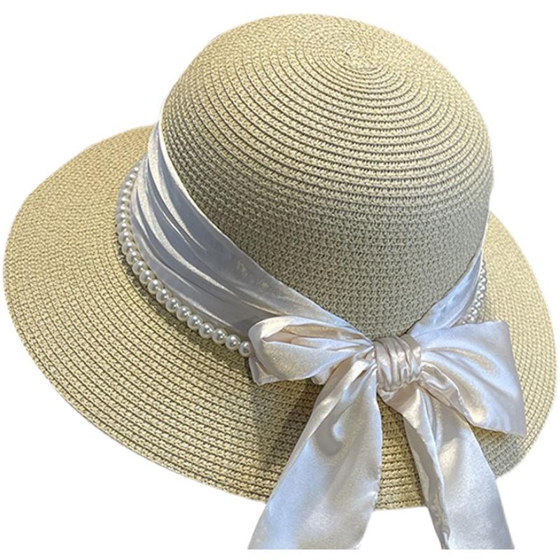 Straw hat celebrity top hat new summer elegant satin straw seaside sun hat children