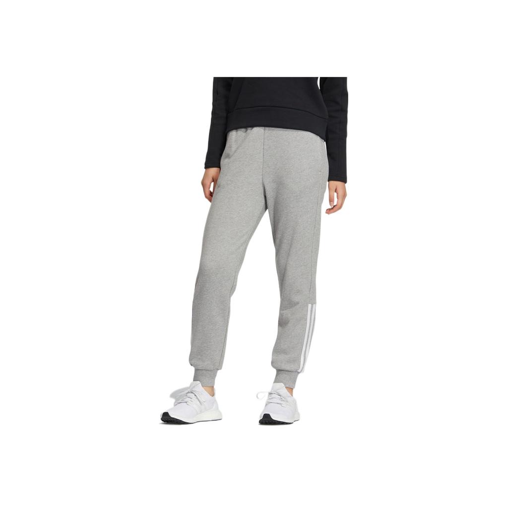 Adidas Solid Color Elastic Cuff Joggers With Brand Logo And Classic Three Stripes Women Bottoms Grey HM7063