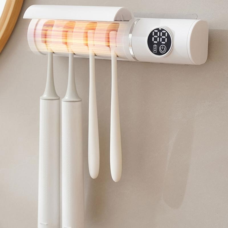 Rechargeable Toothbrush Holder with UVC Disinfectant Dryer Design Space Saving Wall Mounted Bathroom Toothbrush Organizer