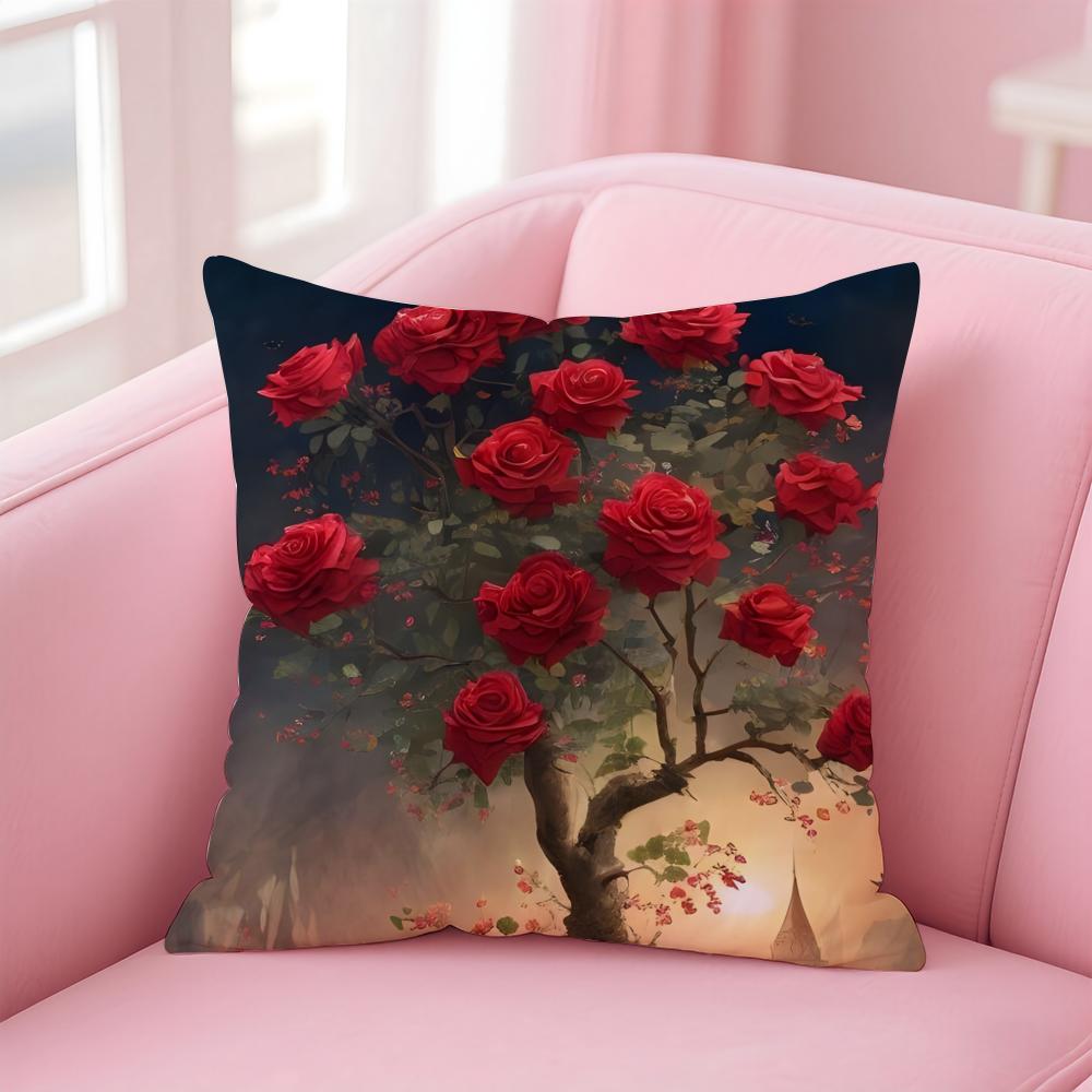 Beautiful Flowers Bulgarian RoseS Cushion Cover Pillowcase Short Plush Invisible Zipper Room Sofa Cushion Cover