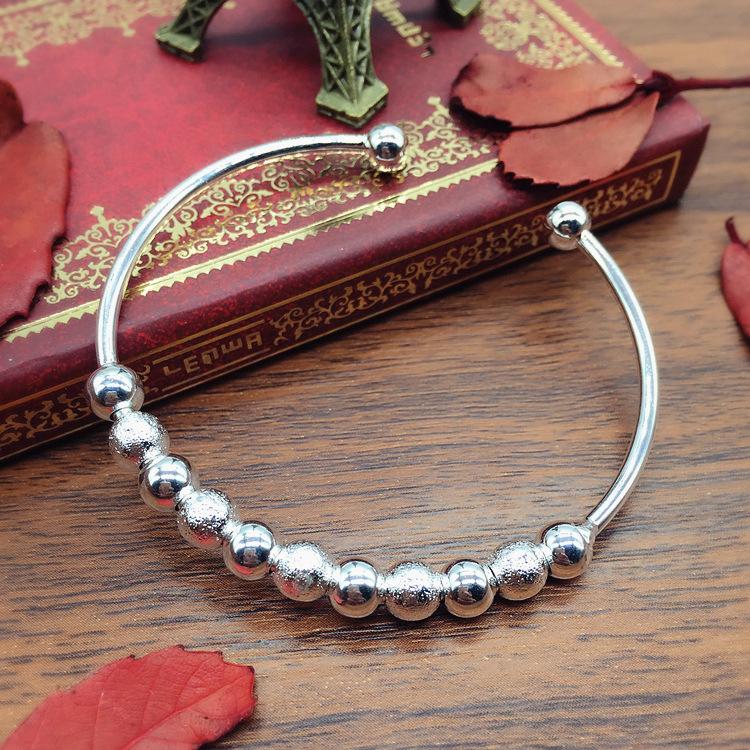 Korean Version of Fashionable Silver Girls' Bell Bracelet, Transfer Bead Bracelet, Round Head, Simple and Versatile Bracelet with Jewelry